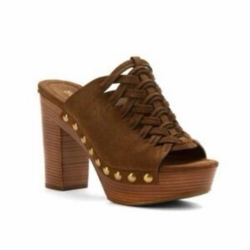 Michael Kors Tan Suede Woven Platform Clog Mules - Picture 2 of 10